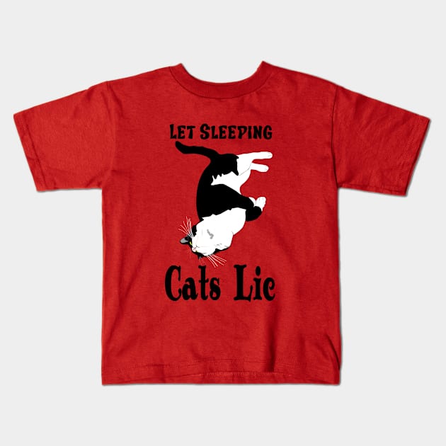 Let sleeping Cats Lie Cute tuxedo cat copyright by TeAnne Kids T-Shirt by TeAnne